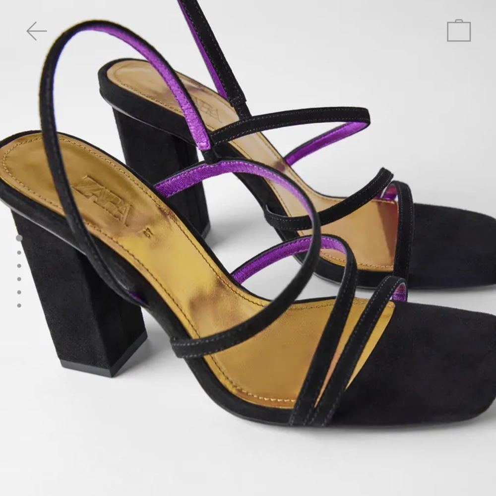 NWT Zara High Heeled Strappy Suede Sandals 9 Black